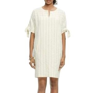 Madewell Cream Striped Tie Short Sleeve Woven Cotton Coastal Beach Boho Dress M